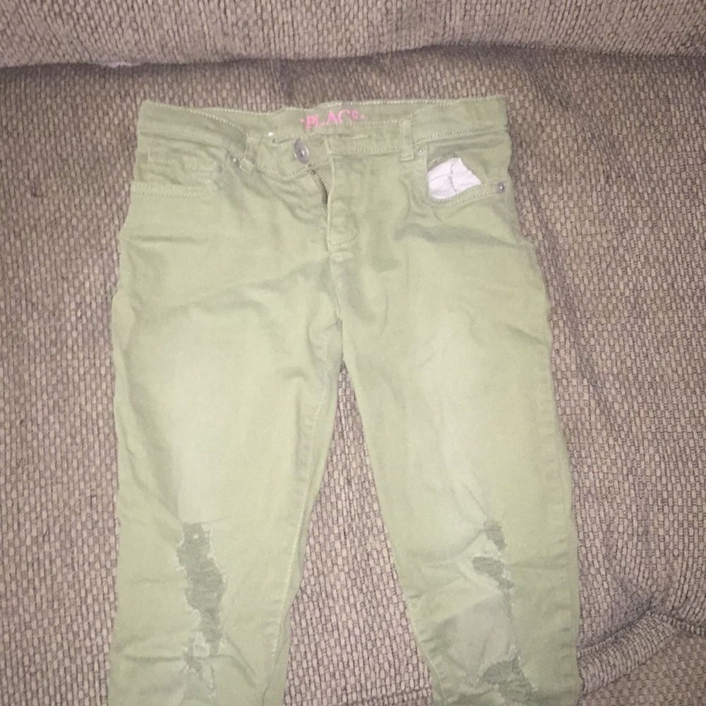 green ripped skinny jeans